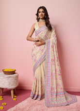 Beige colour saree looking special